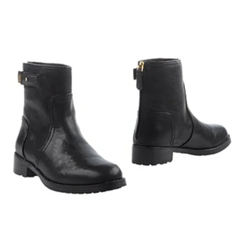 Tory Burch 'Selena' Black Distressed Leather Ankle Biker Boot